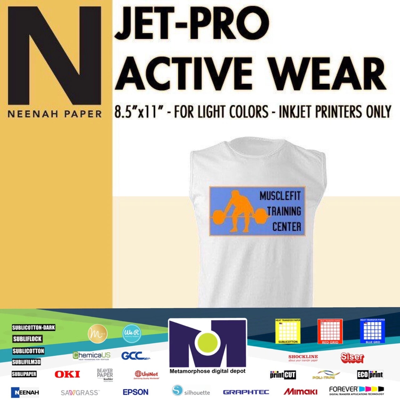 JET PRO ACTIVE WEAR INKJET TRANSFER PAPER FOR WHITE FABRIC 8.5"x11" 25 Sheets
